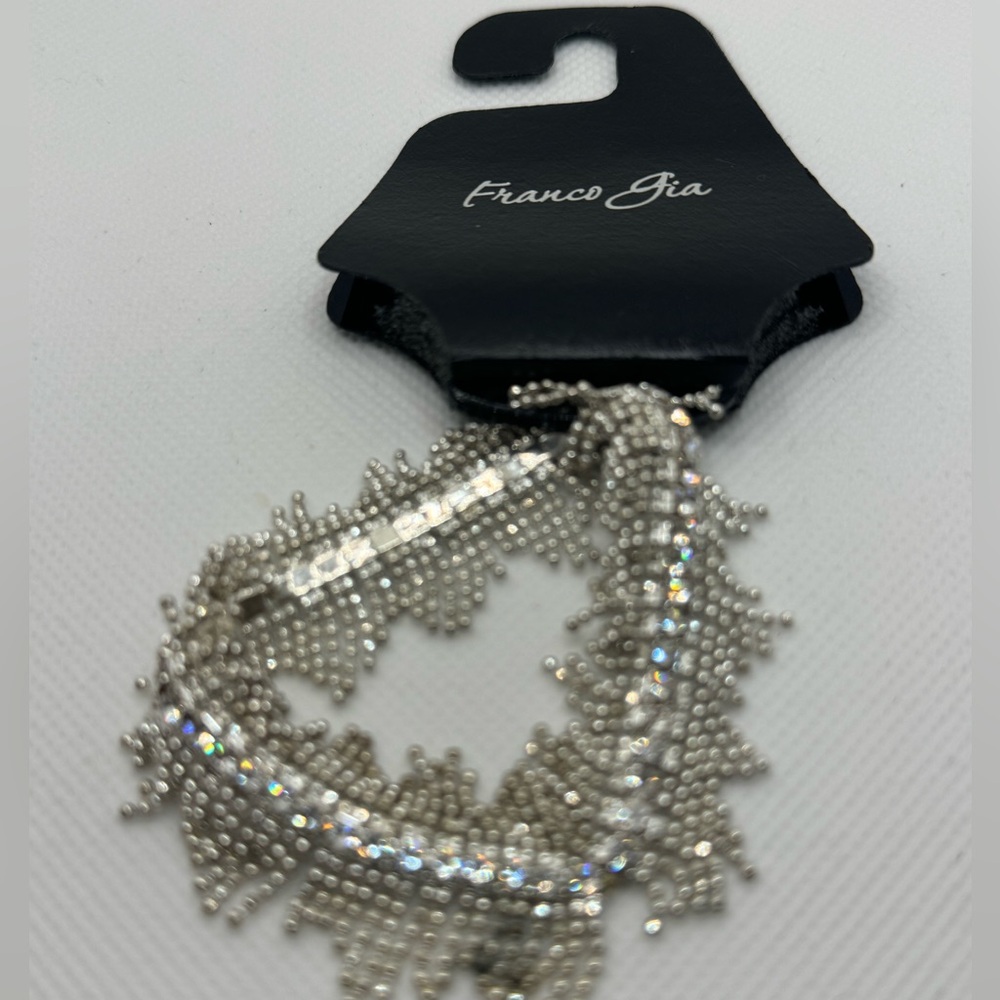 FRANCO GIA Fringe Crystal Rhinestone Silver NWT